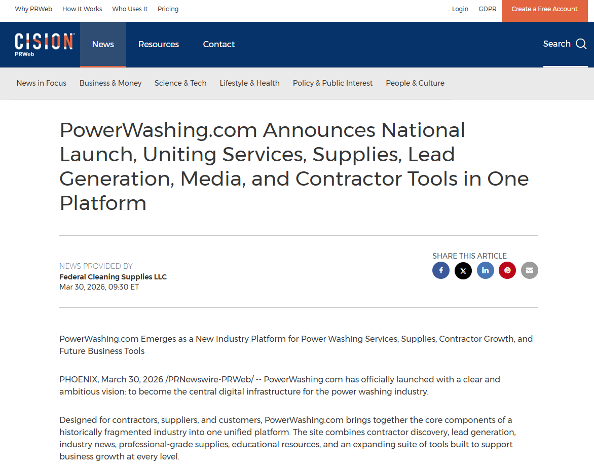PowerWashing.com Launches National Platform to Transform the Power Washing Industry